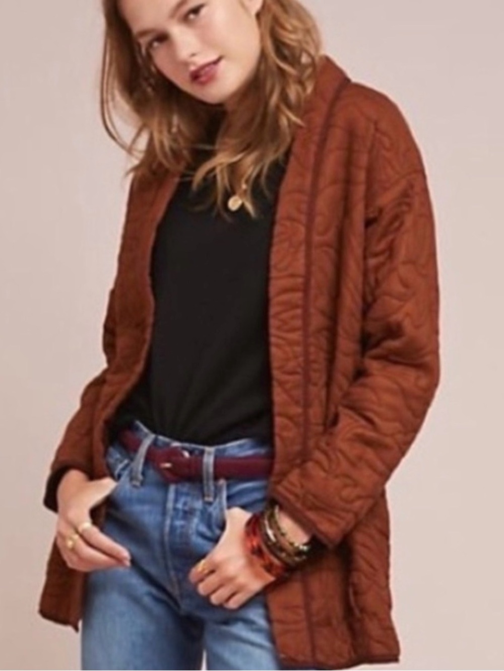 Anthropologie Quilted Kimono Jacket in Rust